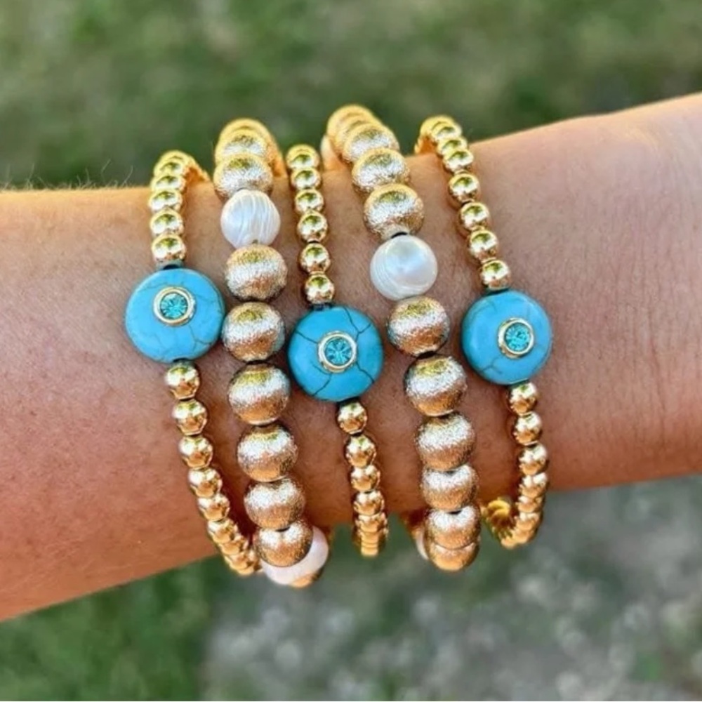 Park Lane SUMMIT Turquoise Bracelet Golden Spheres Aqua Crystal Stretch - Picture 6 of 7